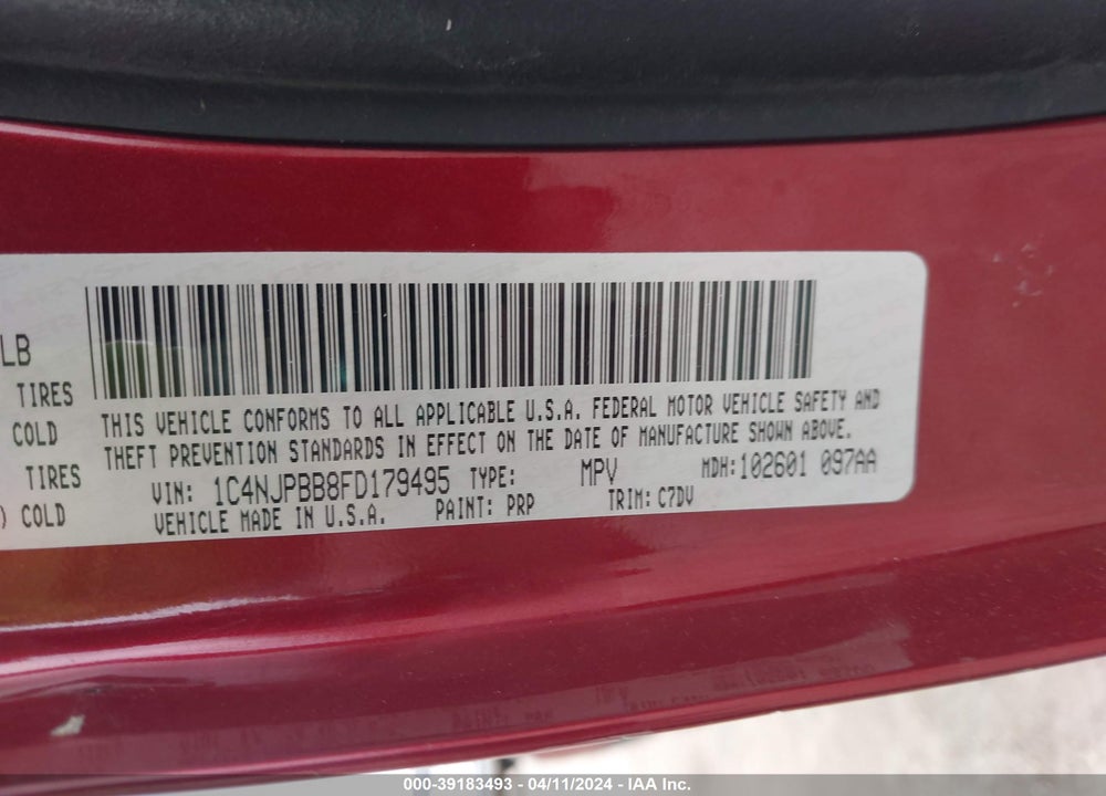 2015 JEEP PATRIOT SPORT VIN: 1C4NJPBB8FD179495