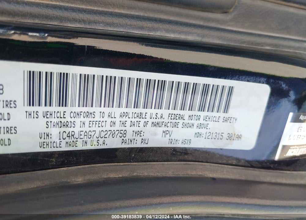2018 JEEP GRAND CHEROKEE LAREDO E 4X2 VIN: 1C4RJEAG7JC270758