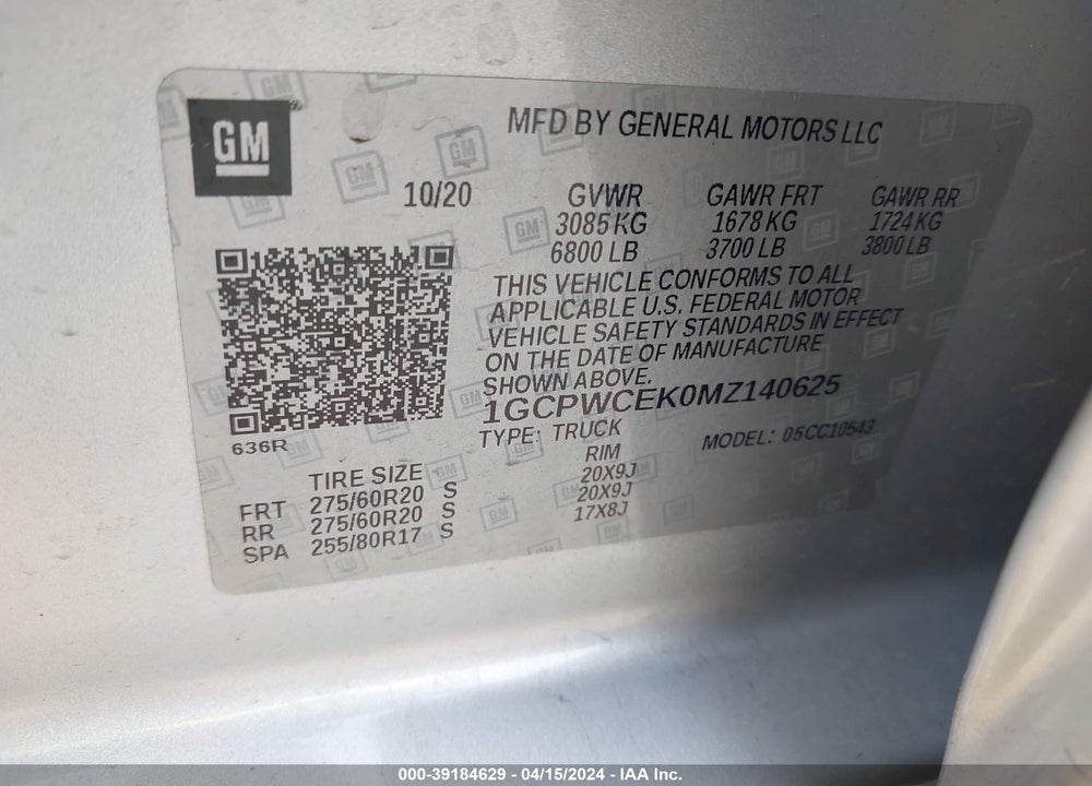 2021 CHEVROLET SILVERADO 1500 2WD SHORT BED LT VIN: 1GCPWCEK0MZ140625