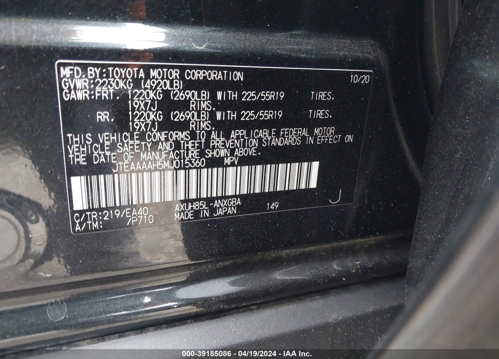 2021 TOYOTA VENZA XLE VIN: JTEAAAAH5MJ015360