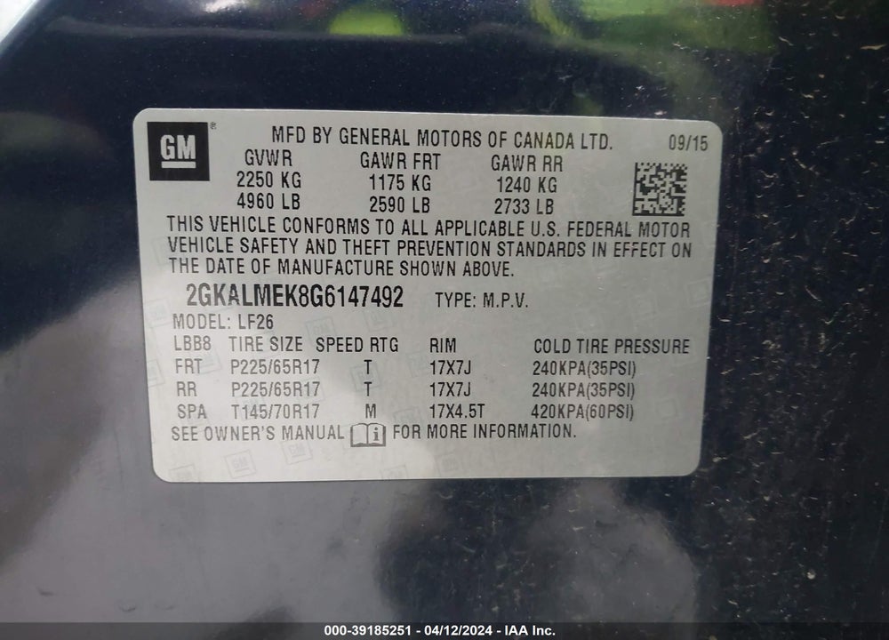 2016 GMC TERRAIN SLE-1 VIN: 2GKALMEK8G6147492