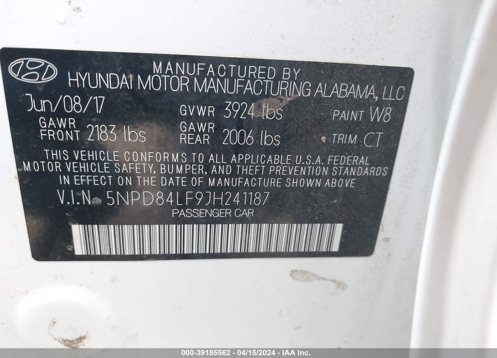 2018 HYUNDAI ELANTRA SEL VIN: 5NPD84LF9JH241187