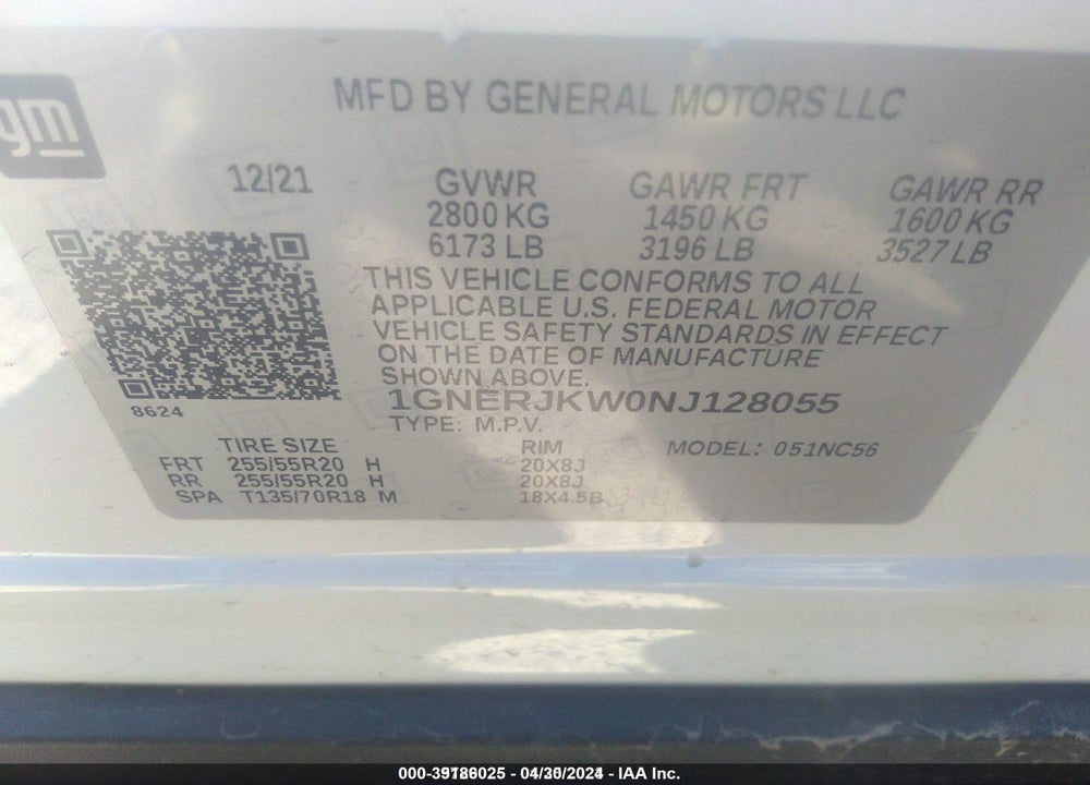 2022 CHEVROLET TRAVERSE FWD RS VIN: 1GNERJKW0NJ128055