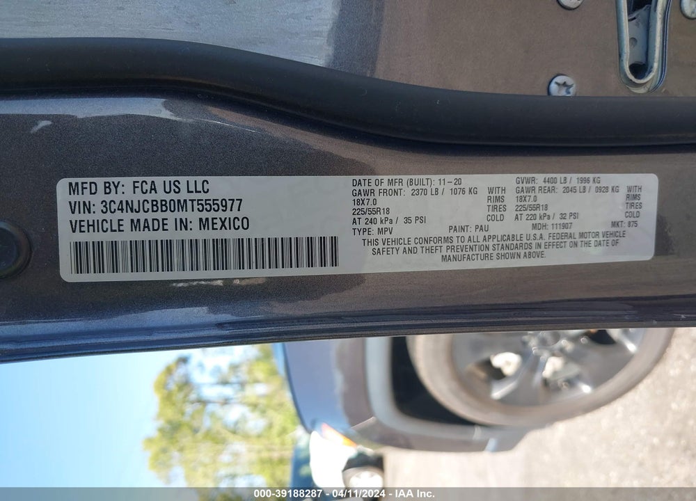 2021 JEEP COMPASS ALTITUDE FWD VIN: 3C4NJCBB0MT555977