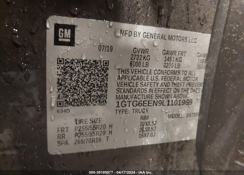 2020 GMC CANYON 4WD SHORT BOX DENALI VIN: 1GTG6EEN9L1101969