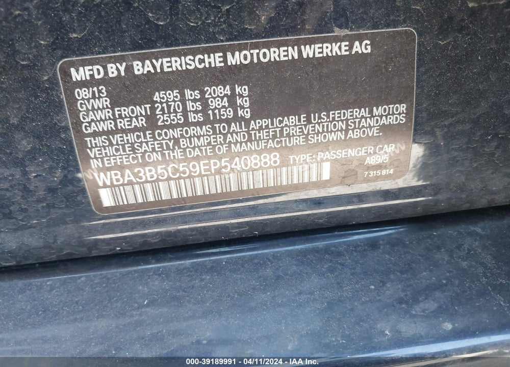 2014 BMW 328I XDRIVE VIN: WBA3B5C59EP540888