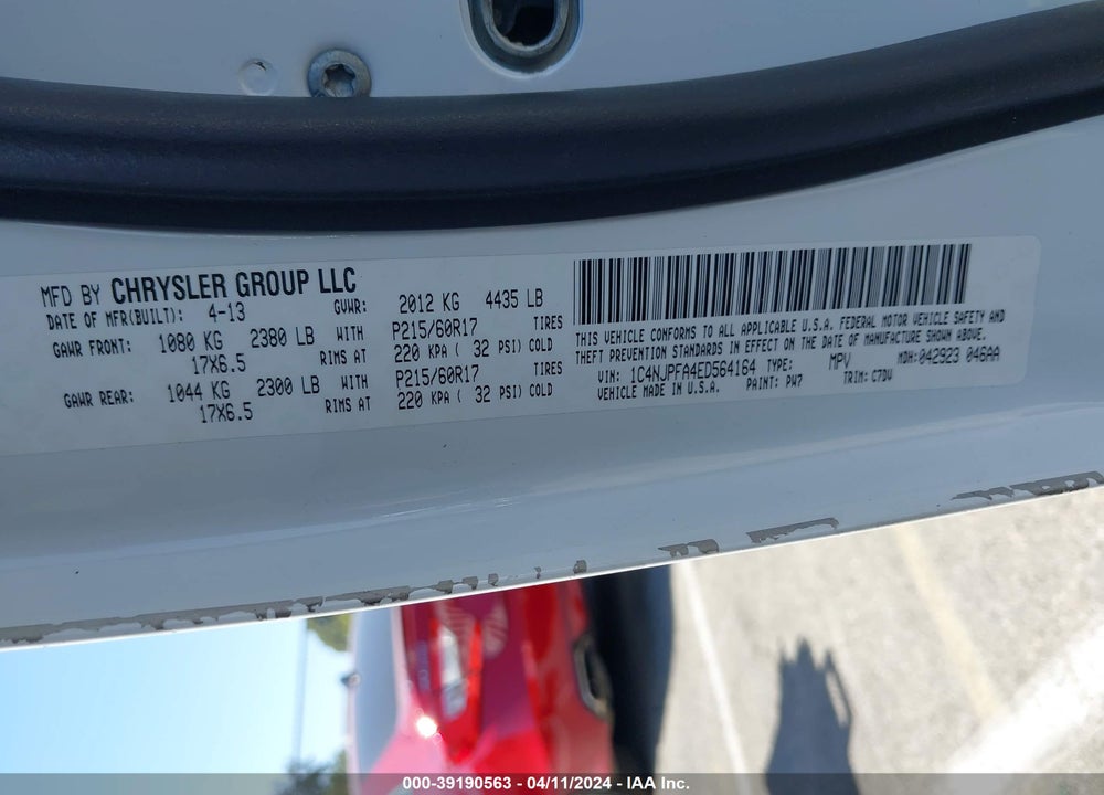 2014 JEEP PATRIOT LATITUDE VIN: 1C4NJPFA4ED564164