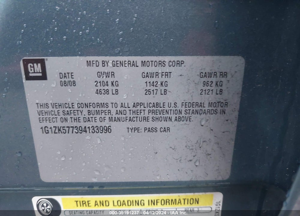 2009 CHEVROLET MALIBU LTZ VIN: 1G1ZK577394133996