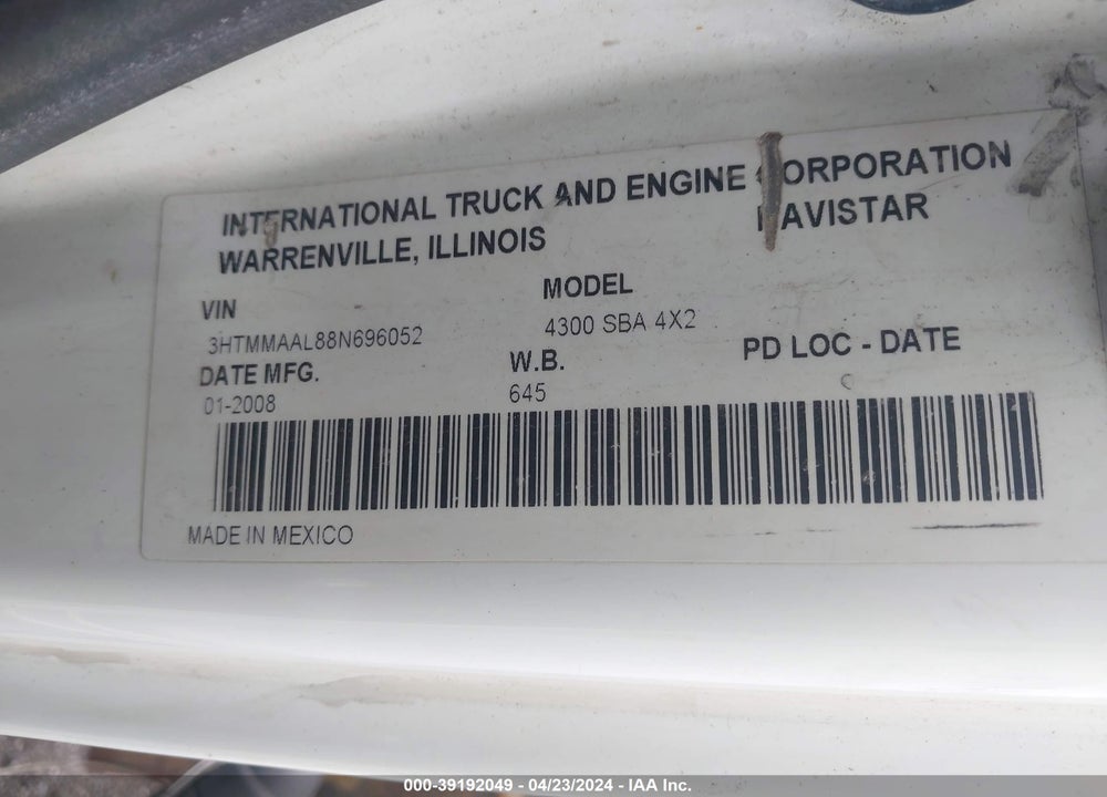 2008 INTERNATIONAL 4000 VIN: 3HTMMAAL88N696052