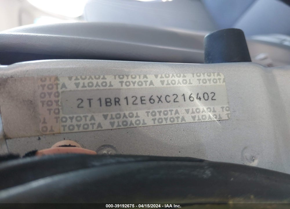 1999 TOYOTA COROLLA VE VIN: 2T1BR12E6XC216402
