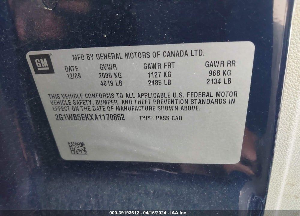 2010 CHEVROLET IMPALA LT VIN: 2G1WB5EKXA1170862