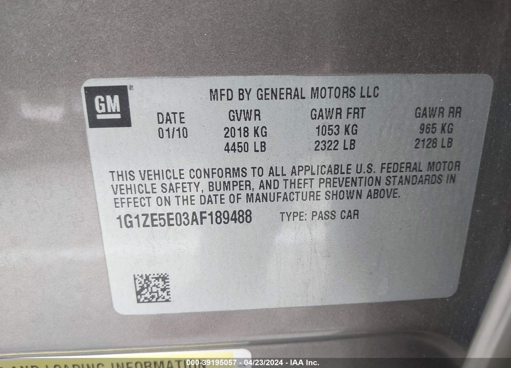 2010 CHEVROLET MALIBU LTZ VIN: 1G1ZE5E03AF189488