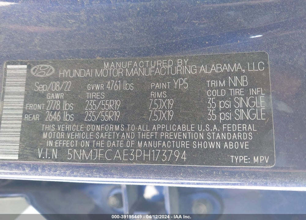 2023 HYUNDAI TUCSON SEL VIN: 5NMJFCAE3PH173794