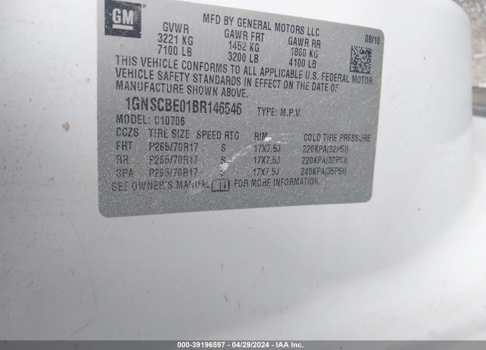 2011 CHEVROLET TAHOE LT VIN: 1GNSCBE01BR146546