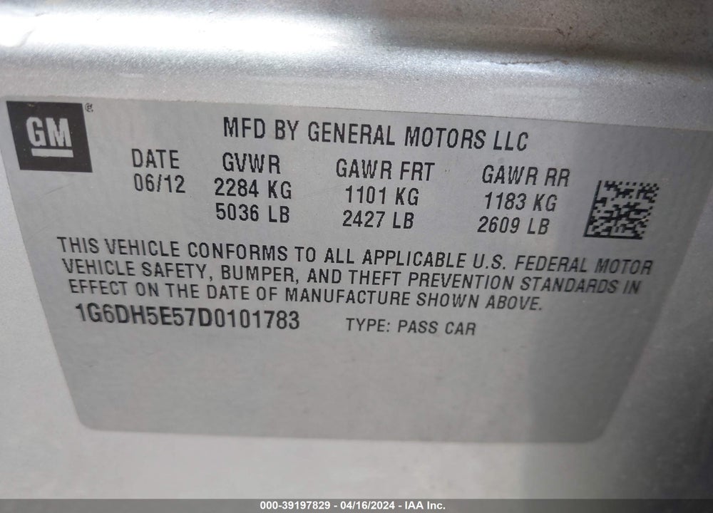 2013 CADILLAC CTS LUXURY VIN: 1G6DH5E57D0101783
