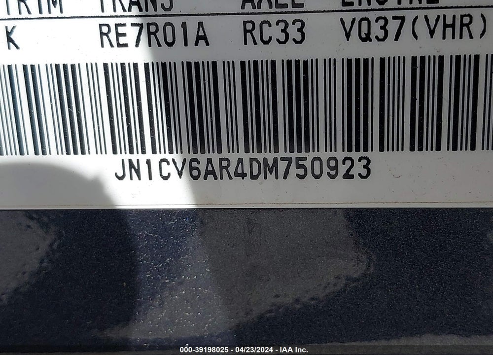 2013 INFINITI G37X VIN: JN1CV6AR4DM750923