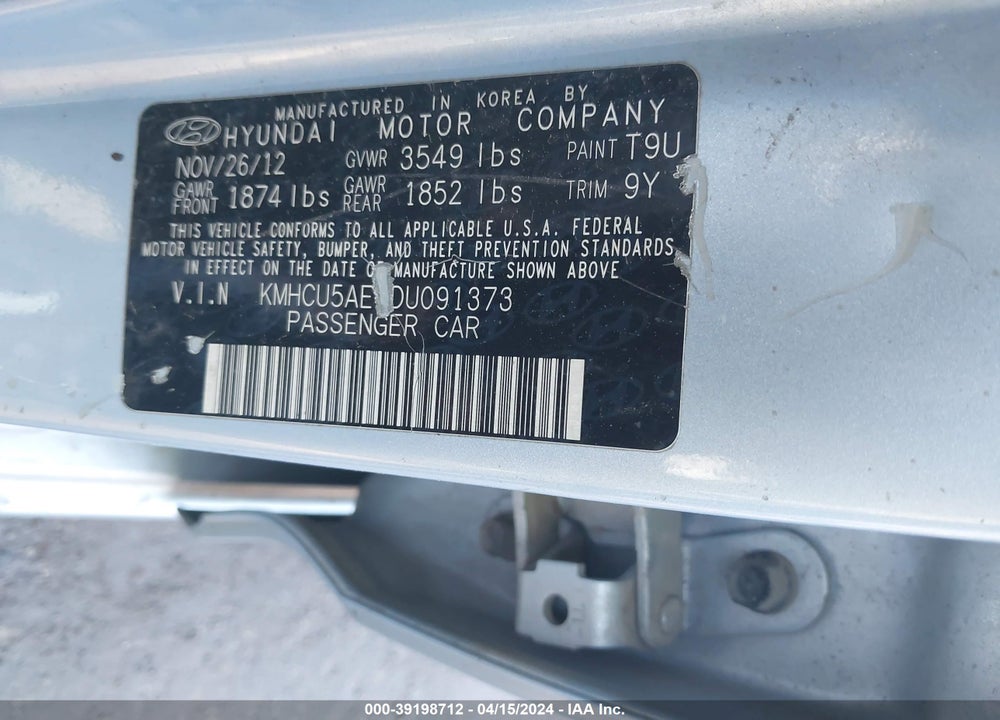 2013 HYUNDAI ACCENT VIN: KMHCU5AE4DU091373