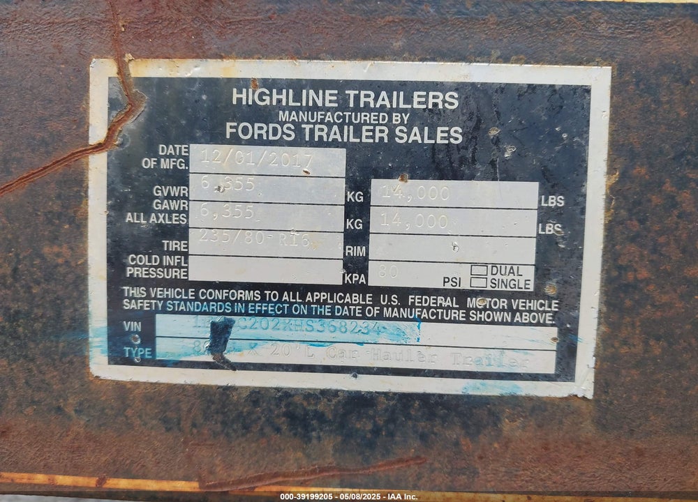 2018 FLATBED FLAT BED VIN: 1F9BC202XHS368234