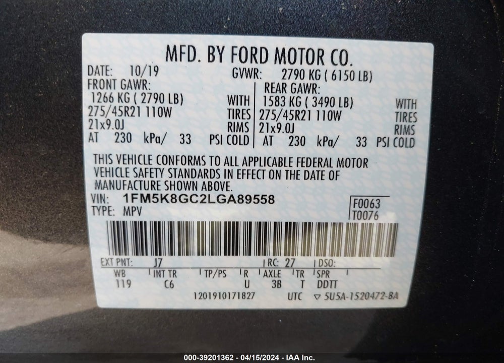 2020 FORD EXPLORER ST VIN: 1FM5K8GC2LGA89558