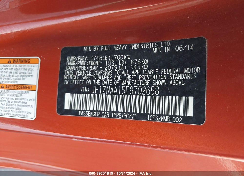 2015 SCION FR-S VIN: JF1ZNAA15F8702658