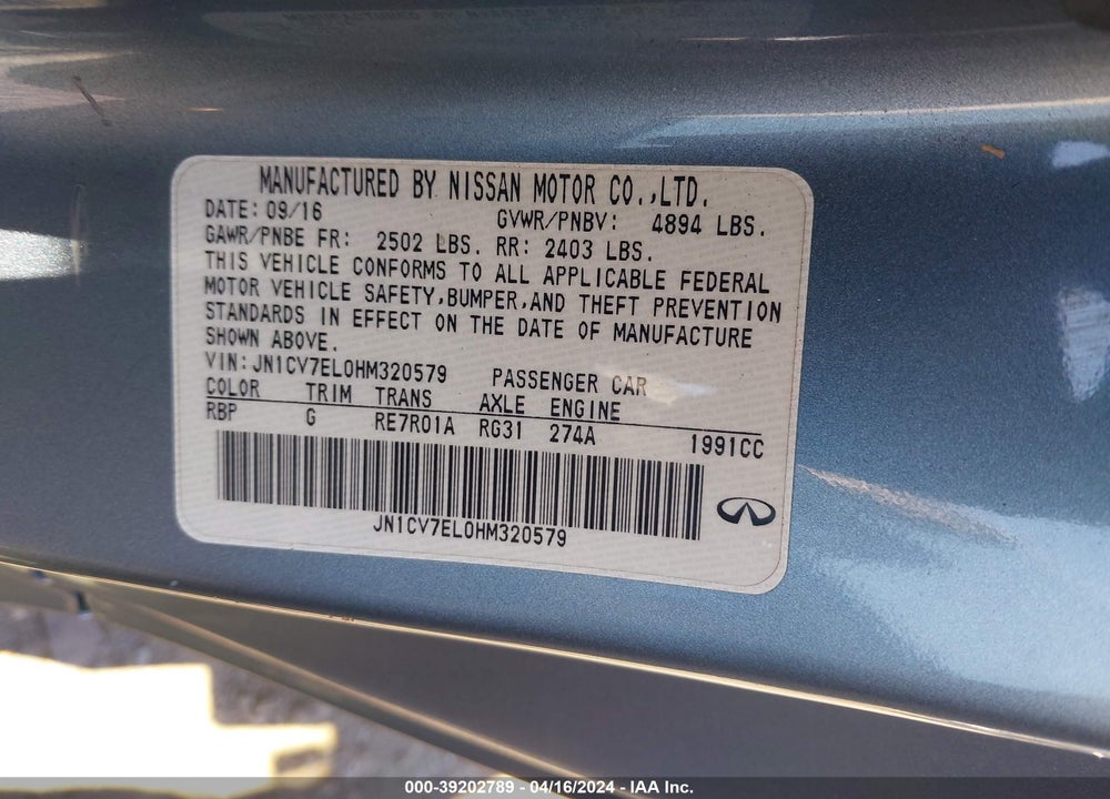 2017 INFINITI Q60 2.0T PREMIUM VIN: JN1CV7EL0HM320579