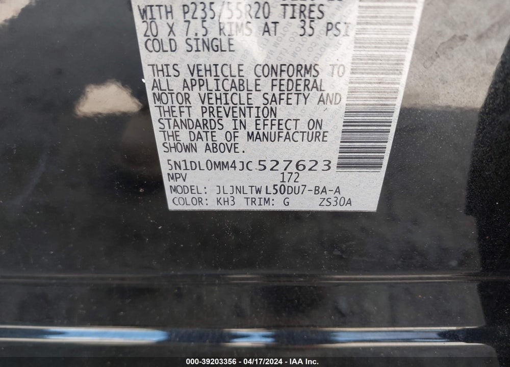 2018 INFINITI QX60 VIN: 5N1DL0MM4JC527623
