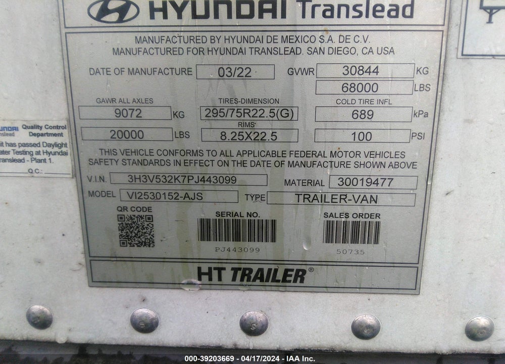 2023 HYUNDAI TRANSLEAD INC --- VIN: 3H3V532K7PJ443099