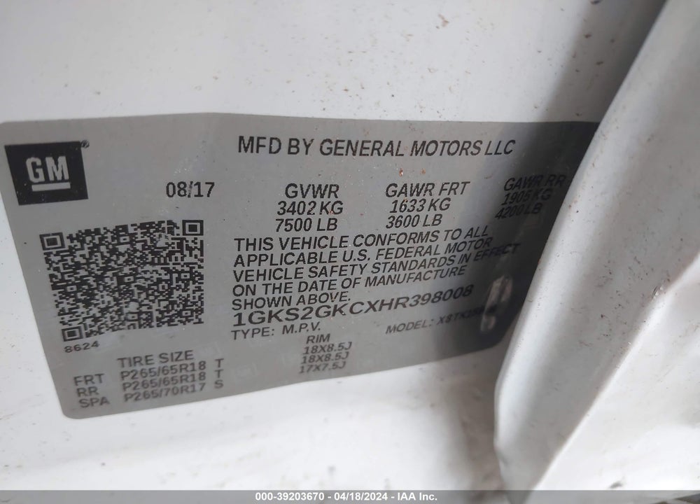 2017 GMC YUKON XL SLT VIN: 1GKS2GKCXHR398008