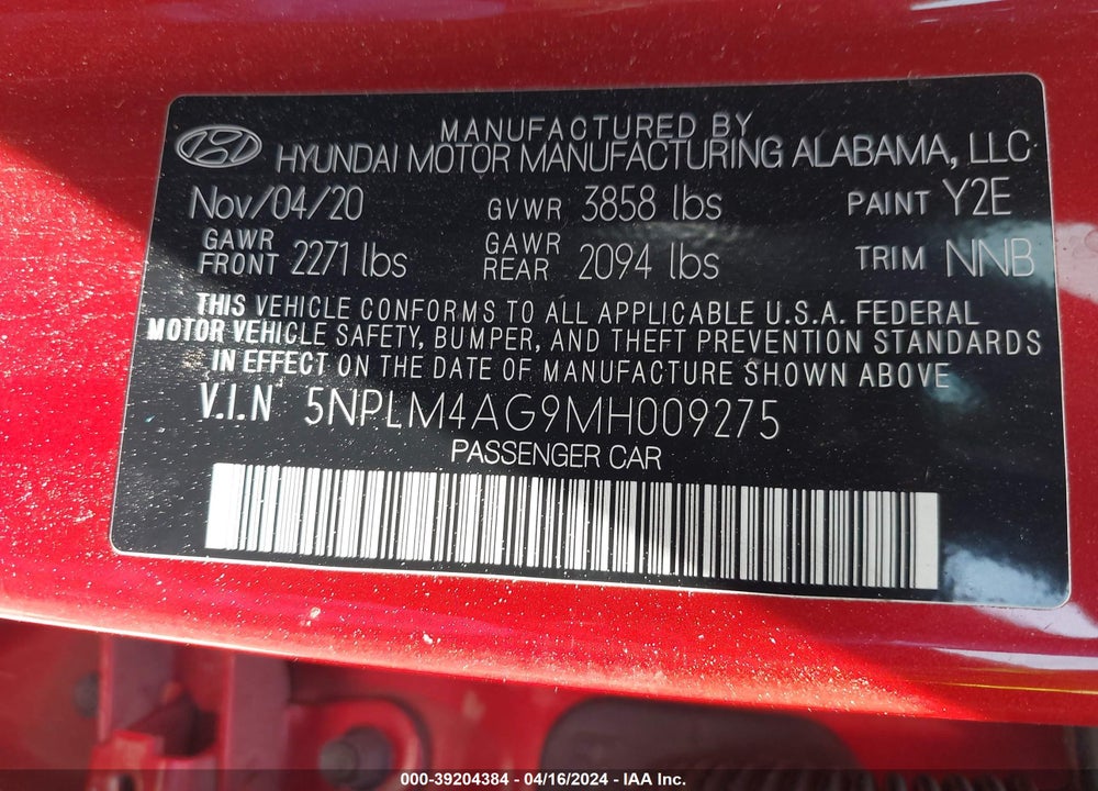 2021 HYUNDAI ELANTRA SEL VIN: 5NPLM4AG9MH009275
