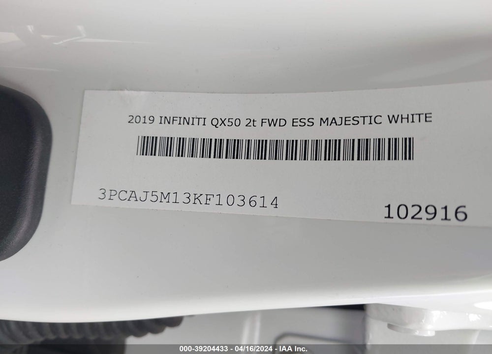 2019 INFINITI QX50 ESSENTIAL VIN: 3PCAJ5M13KF103614