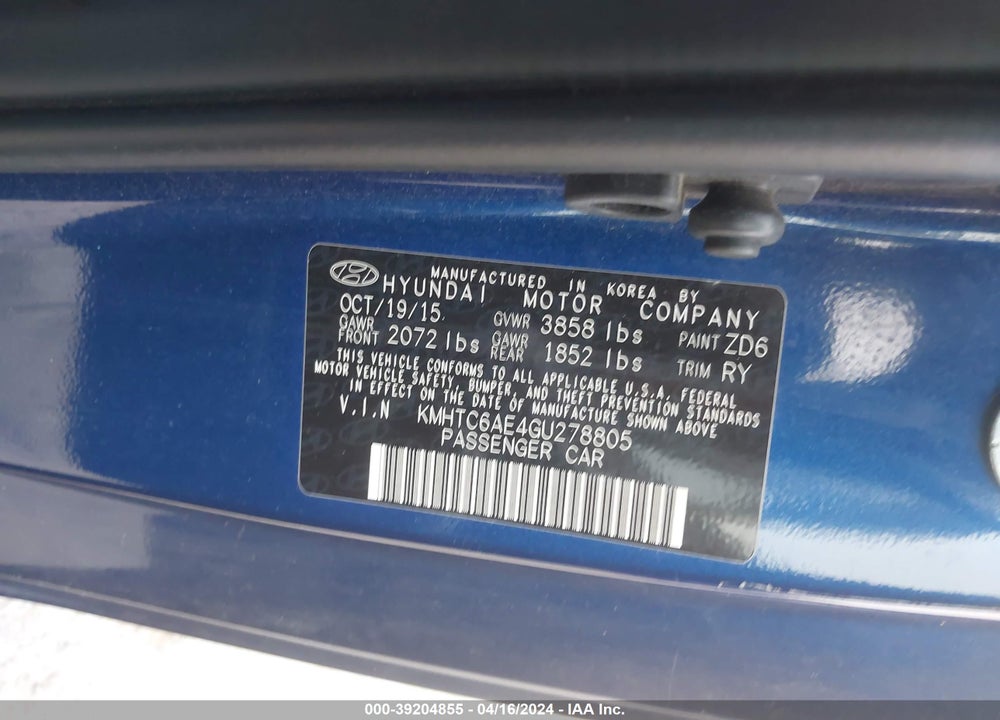 2016 HYUNDAI VELOSTER TURBO VIN: KMHTC6AE4GU278805