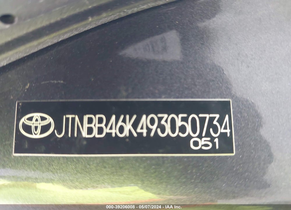 2009 TOYOTA CAMRY HYBRID VIN: JTNBB46K493050734