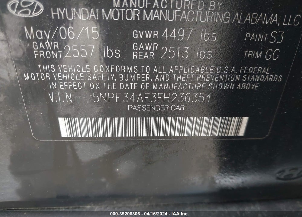 2015 HYUNDAI SONATA LIMITED VIN: 5NPE34AF3FH236354