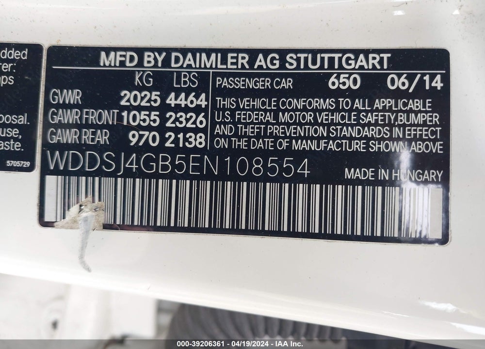2014 MERCEDES-BENZ CLA 250 4MATIC VIN: WDDSJ4GB5EN108554