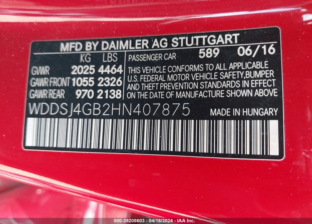 2017 MERCEDES-BENZ CLA 250 4MATIC VIN: WDDSJ4GB2HN407875