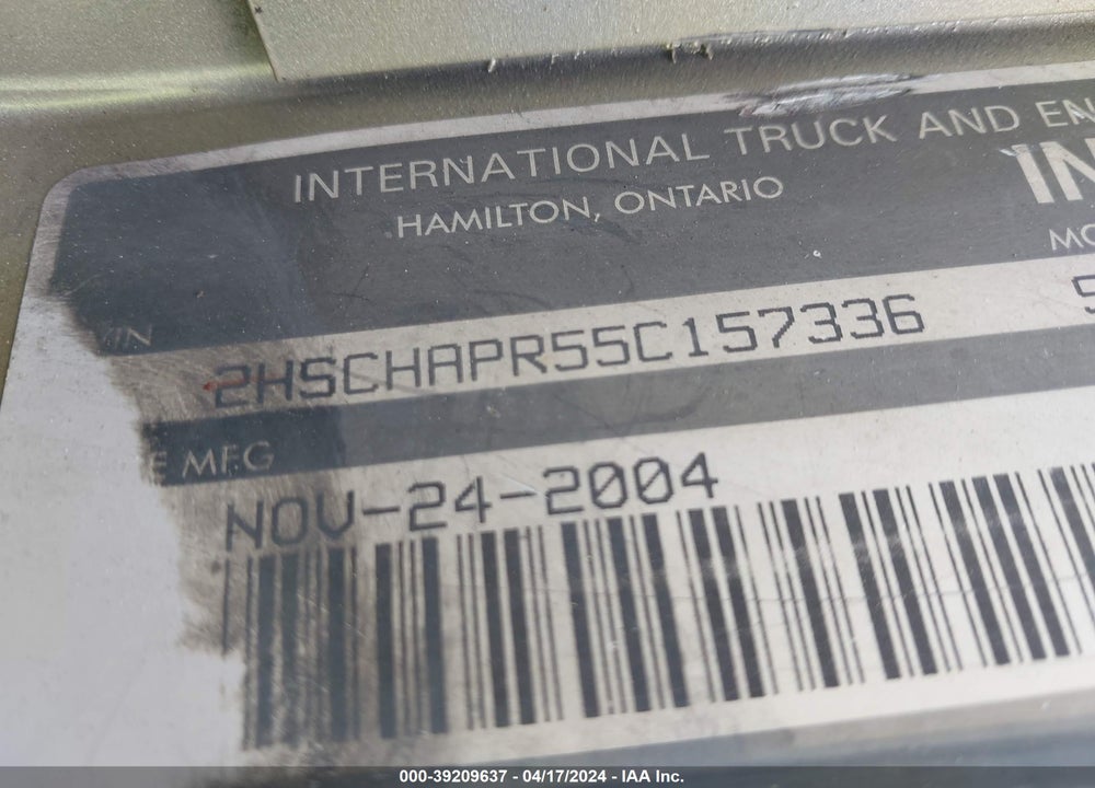 2005 INTERNATIONAL 9900 9900I VIN: 2HSCHAPR55C157336