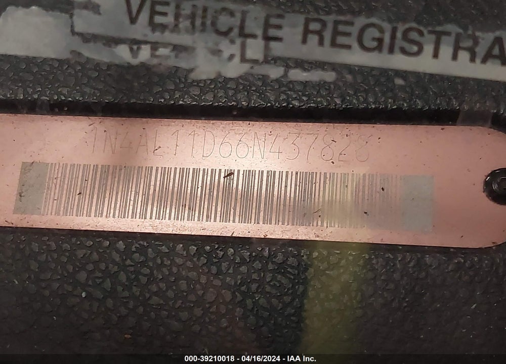 2006 NISSAN ALTIMA 2.5 S VIN: 1N4AL11D66N437828
