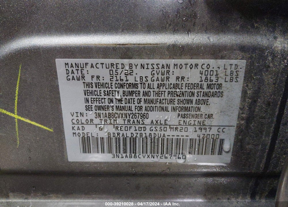 2022 NISSAN SENTRA SV XTRONIC CVT VIN: 3N1AB8CVXNY267960