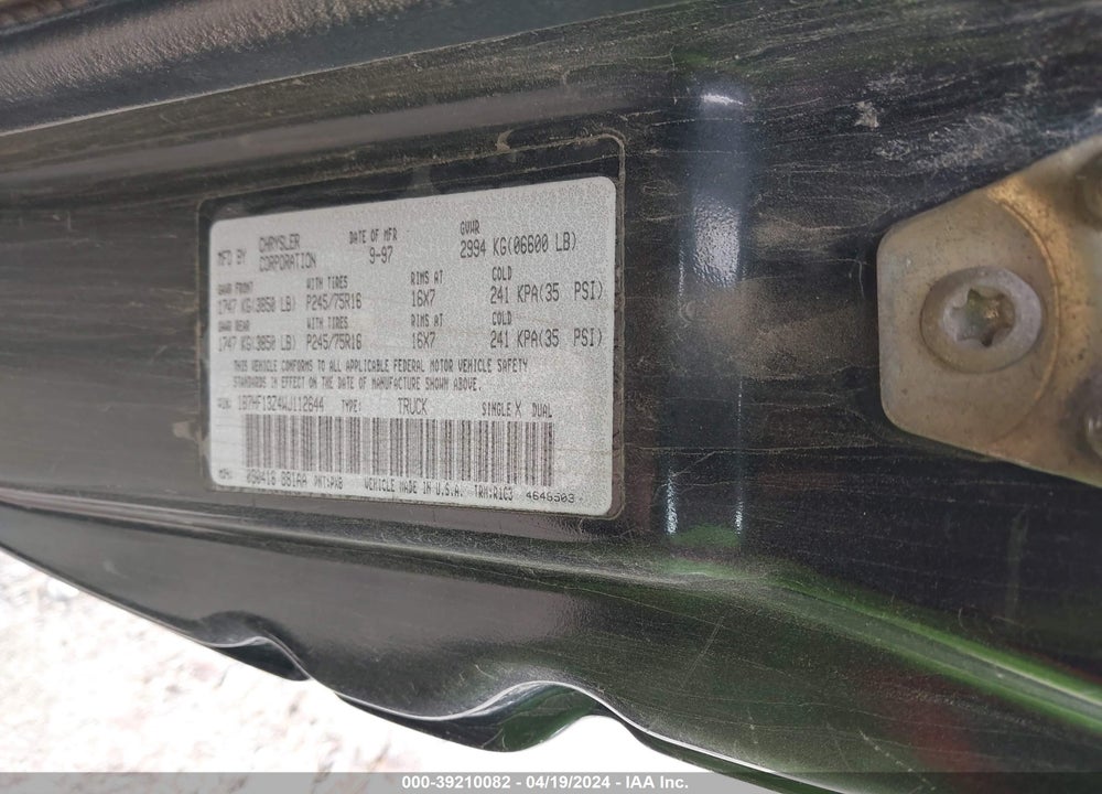 1998 DODGE RAM 1500 ST VIN: 1B7HF13Z4WJ112644