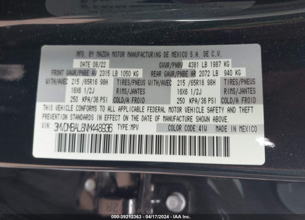 2022 MAZDA CX-30 2.5 S VIN: 3MVDMBAL8NM448936