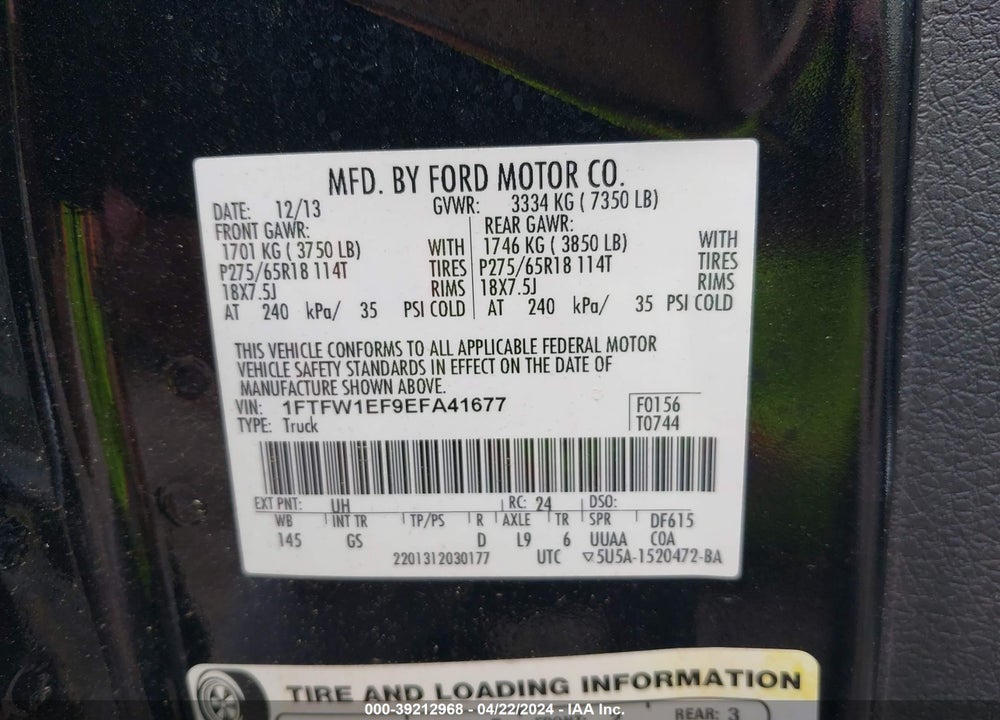 2014 FORD F-150 XLT VIN: 1FTFW1EF9EFA41677