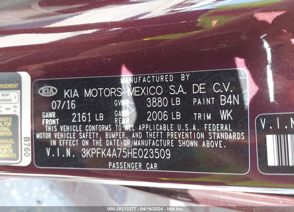 2017 KIA FORTE LX VIN: 3KPFK4A75HE023509