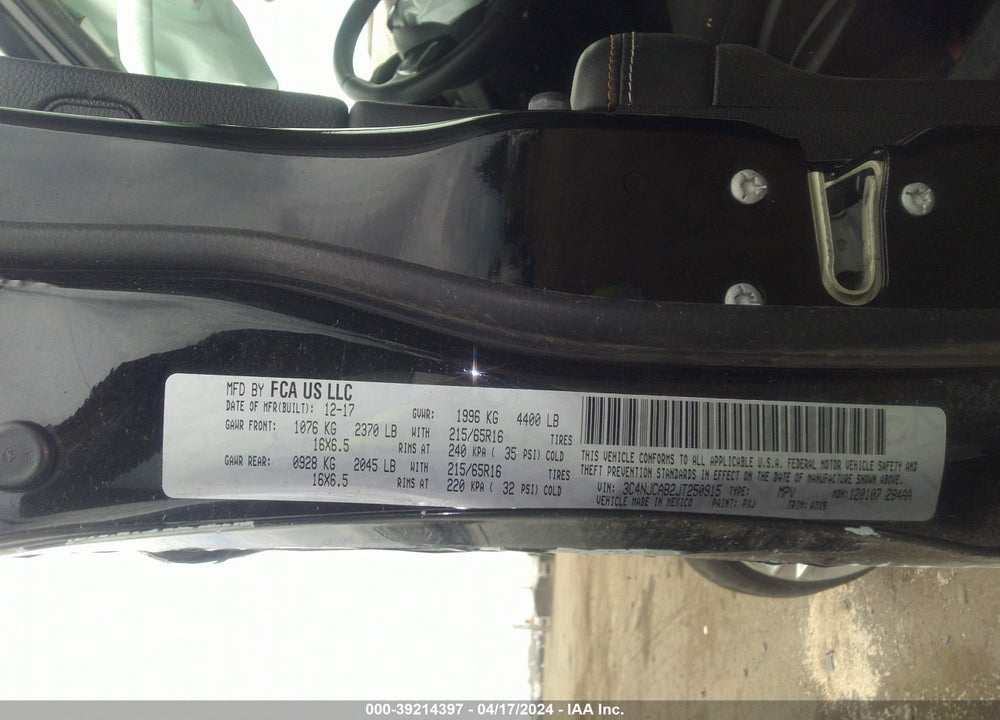 2018 JEEP COMPASS SPORT FWD VIN: 3C4NJCAB2JT250915