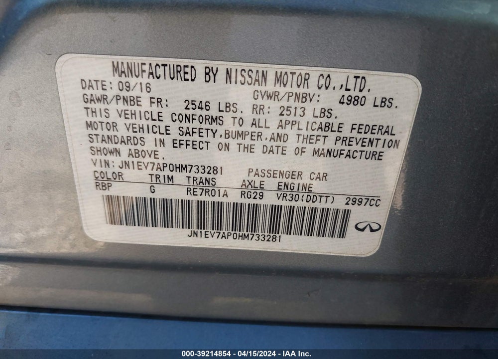 2017 INFINITI Q50 VIN: JN1EV7AP0HM733281