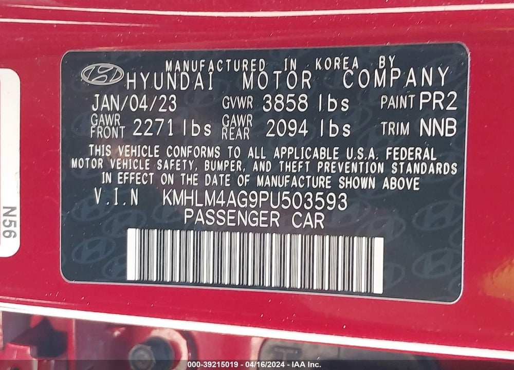 2023 HYUNDAI ELANTRA VIN: KMHLM4AG9PU503593