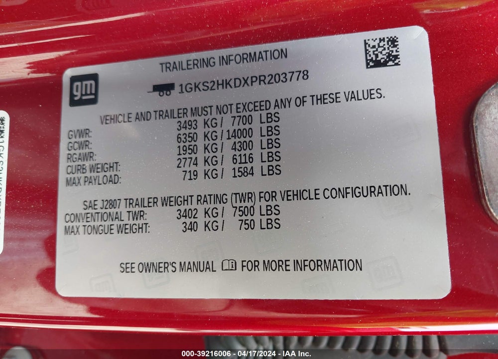2023 GMC YUKON XL 4WD AT4 VIN: 1GKS2HKDXPR203778