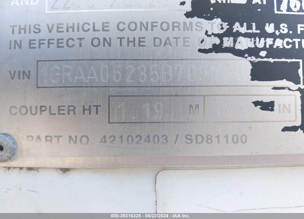 2005 GREAT DANE TRAILERS REEFER TRAILER VIN: 1GRAA06235B705726