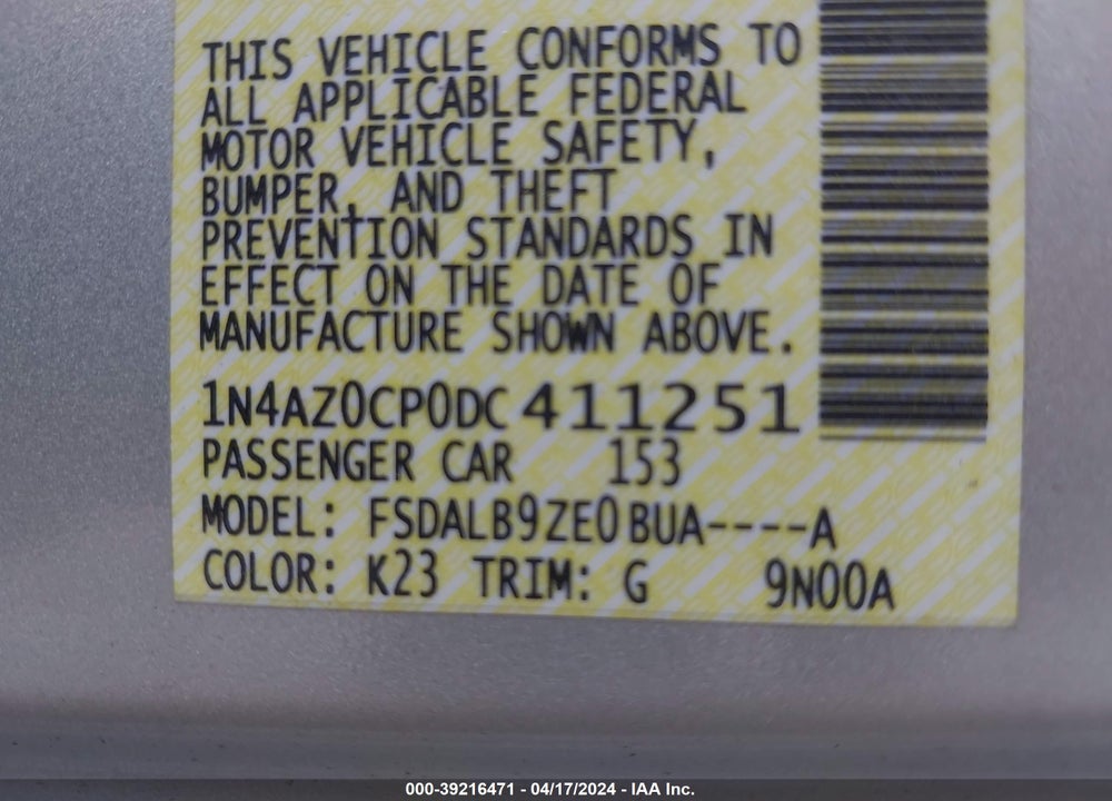 2013 NISSAN LEAF S VIN: 1N4AZ0CP0DC411251