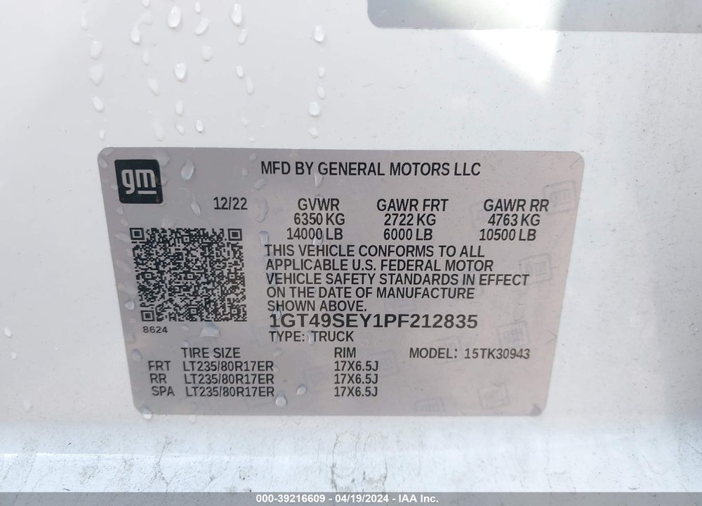 2023 GMC SIERRA 3500HD 4WD  LONG BED PRO VIN: 1GT49SEY1PF212835
