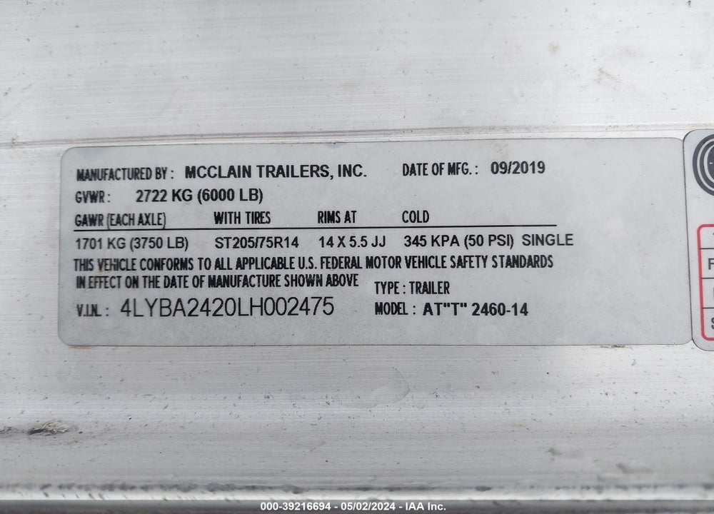 2020 MCCLAIN INDUSTRIES --- VIN: 4LYBA2420LH002475
